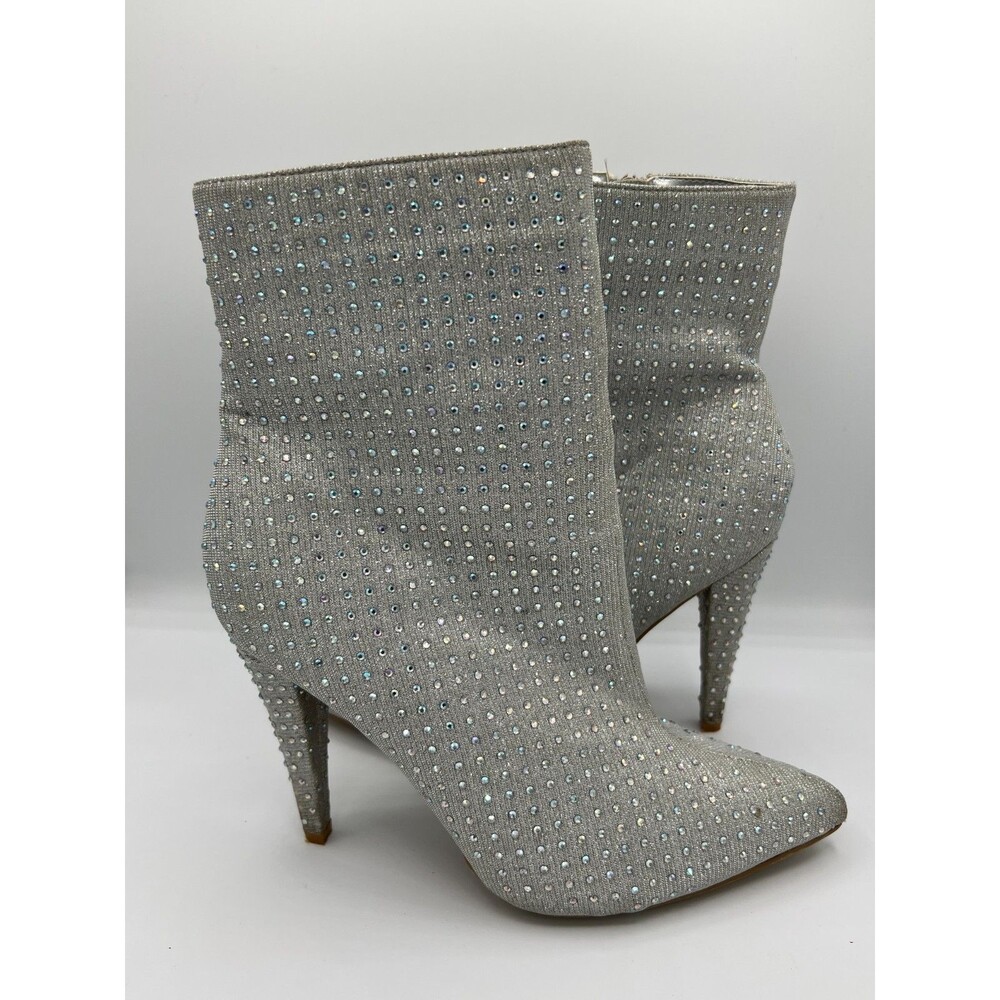 Anne Michelle Sparkly Rhinestone Pointed Toe Booties Silver Size 9 - Picture 3 of 12